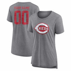 Cincinnati Reds Women's Heritage Personalized Any Name & Number Tri-Blend T-Shirt - Gray - MLB Online