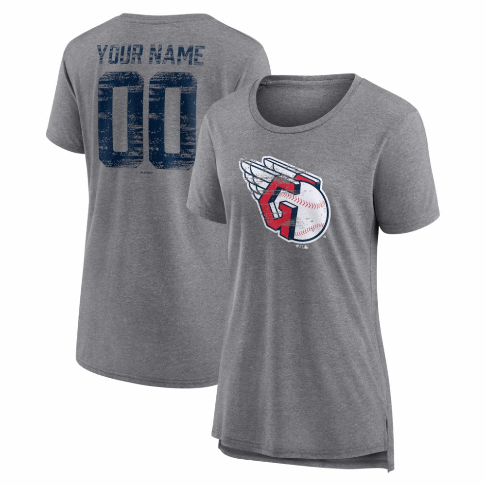 Cleveland Guardians Women's Heritage Personalized Any Name & Number Tri-Blend T-Shirt - Gray - MLB on Sale