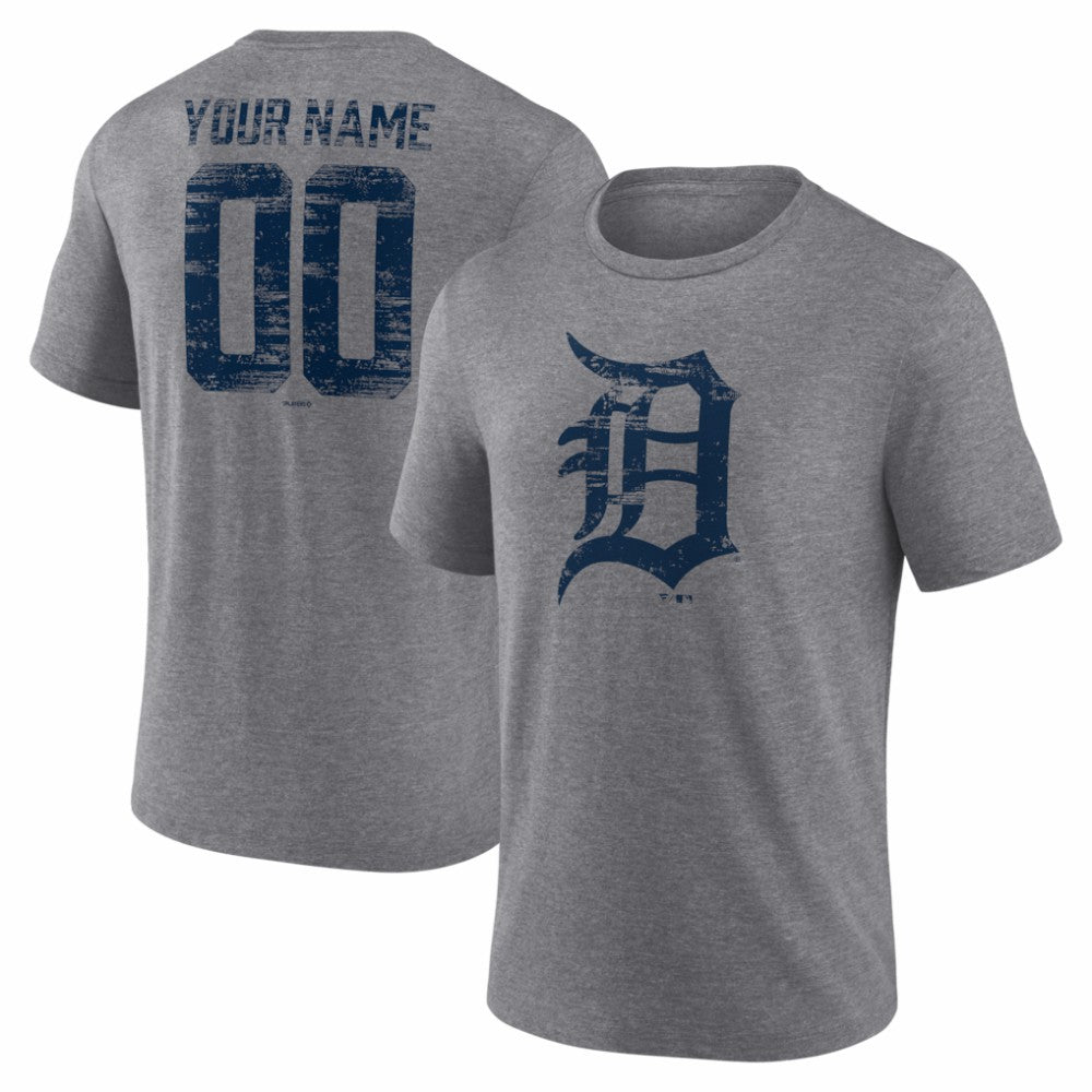Detroit Tigers Heritage Personalized Any Name & Number Tri-Blend T-Shirt - Gray - MLB Online