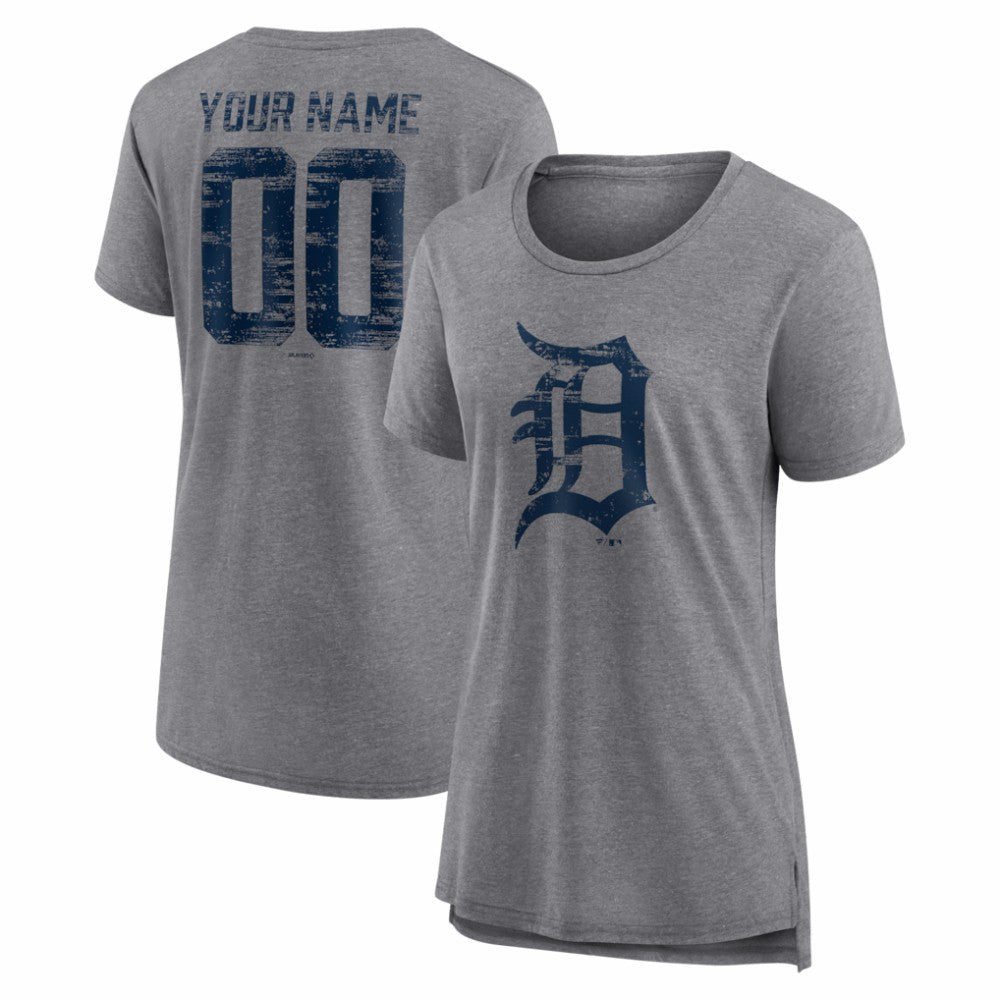 Detroit Tigers Women's Heritage Personalized Any Name & Number Tri-Blend T-Shirt - Gray - MLB Discount