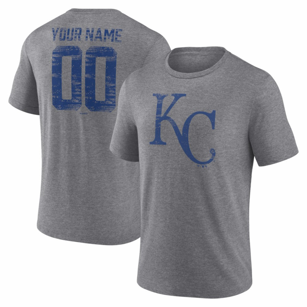 Kansas City Royals Heritage Personalized Any Name & Number Tri-Blend T-Shirt - Gray - MLB Sale