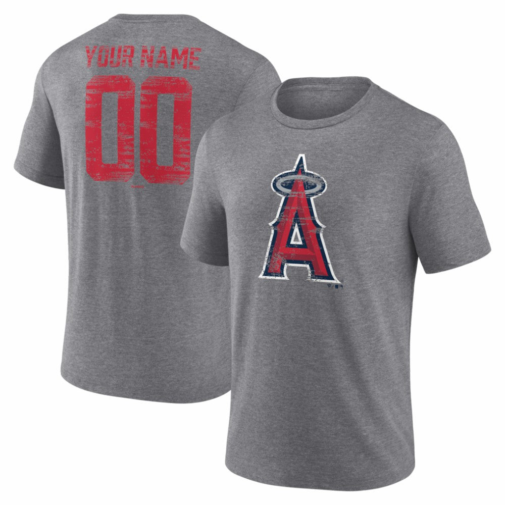 Los Angeles Angels Heritage Personalized Any Name & Number Tri-Blend T-Shirt - Gray - MLB on Sale