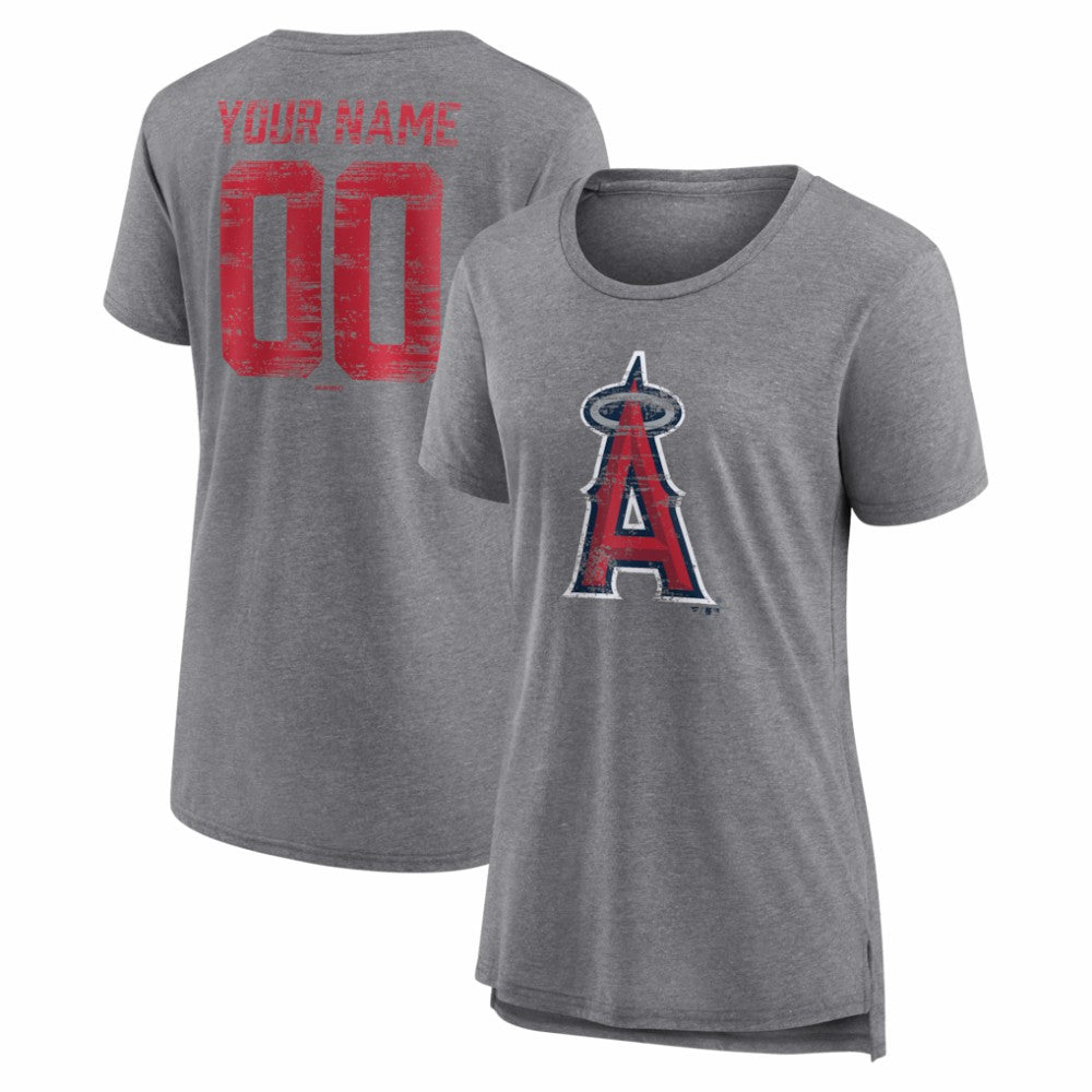 Los Angeles Angels Women's Heritage Personalized Any Name & Number Tri-Blend T-Shirt - Gray - MLB Sale