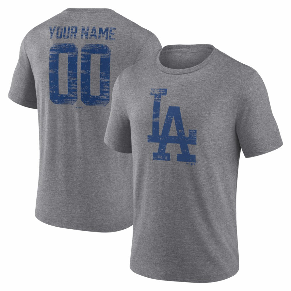 Los Angeles Dodgers Heritage Personalized Any Name & Number Tri-Blend T-Shirt - Gray - MLB Discount