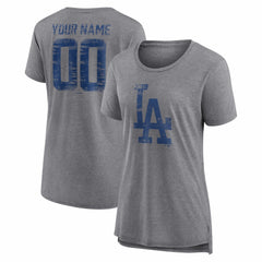 Los Angeles Dodgers Women's Heritage Personalized Any Name & Number Tri-Blend T-Shirt - Gray - MLB Sale