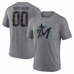 Miami Marlins Heritage Personalized Any Name & Number Tri-Blend T-Shirt - Gray - MLB Discount