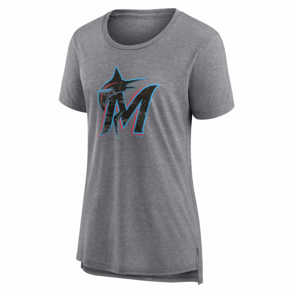 Miami Marlins Women's Heritage Personalized Any Name & Number Tri-Blend T-Shirt - Gray - MLB Lifestyle