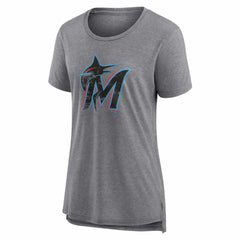 Miami Marlins Women's Heritage Personalized Any Name & Number Tri-Blend T-Shirt - Gray - MLB Lifestyle