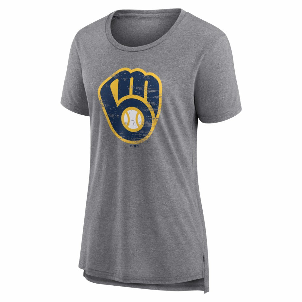 Milwaukee Brewers Women's Heritage Personalized Any Name & Number Tri-Blend T-Shirt - Gray - MLB Sale