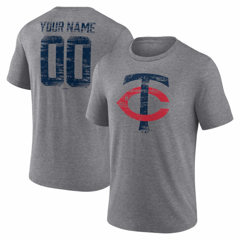 Minnesota Twins Heritage Personalized Any Name & Number Tri-Blend T-Shirt - Gray - MLB Discount