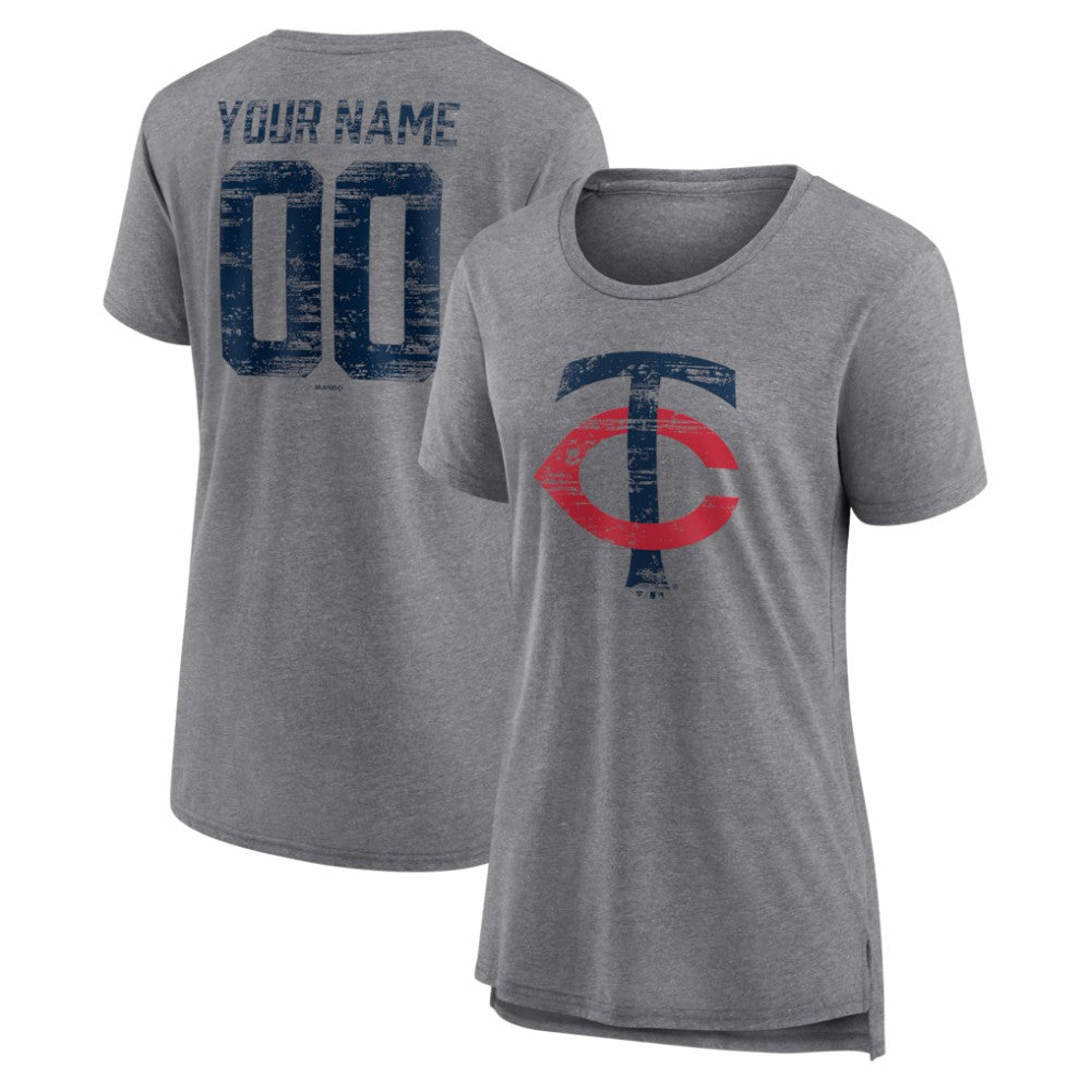 Minnesota Twins Women's Heritage Personalized Any Name & Number Tri-Blend T-Shirt - Gray - MLB Lifestyle