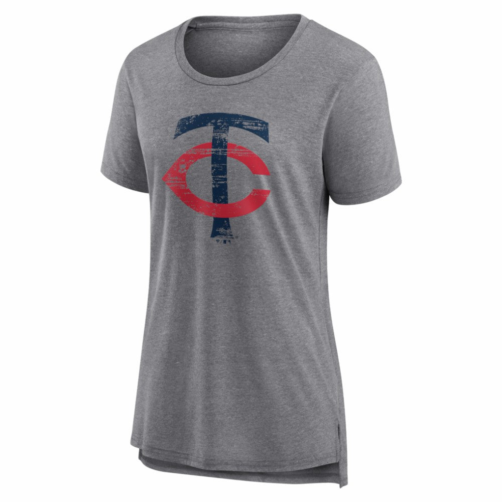 Minnesota Twins Women's Heritage Personalized Any Name & Number Tri-Blend T-Shirt - Gray - MLB Lifestyle