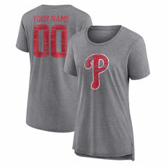 Philadelphia Phillies Women's Heritage Personalized Any Name & Number Tri-Blend T-Shirt - Gray - MLB Sale