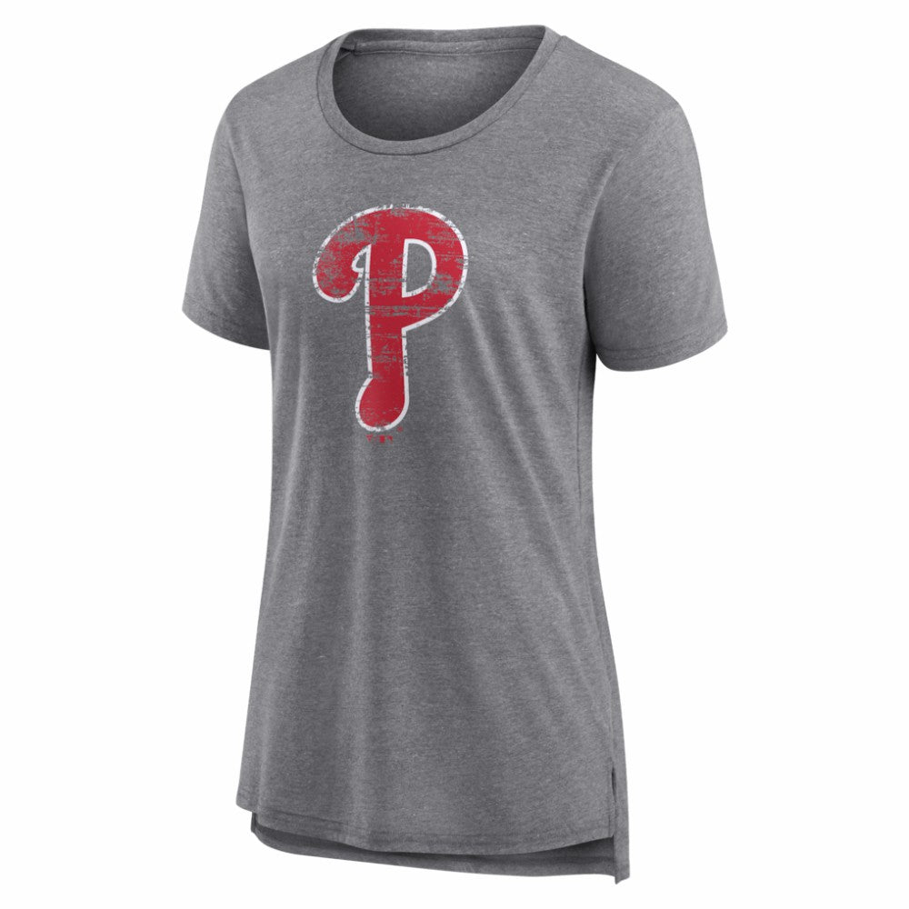 Philadelphia Phillies Women's Heritage Personalized Any Name & Number Tri-Blend T-Shirt - Gray - MLB Sale