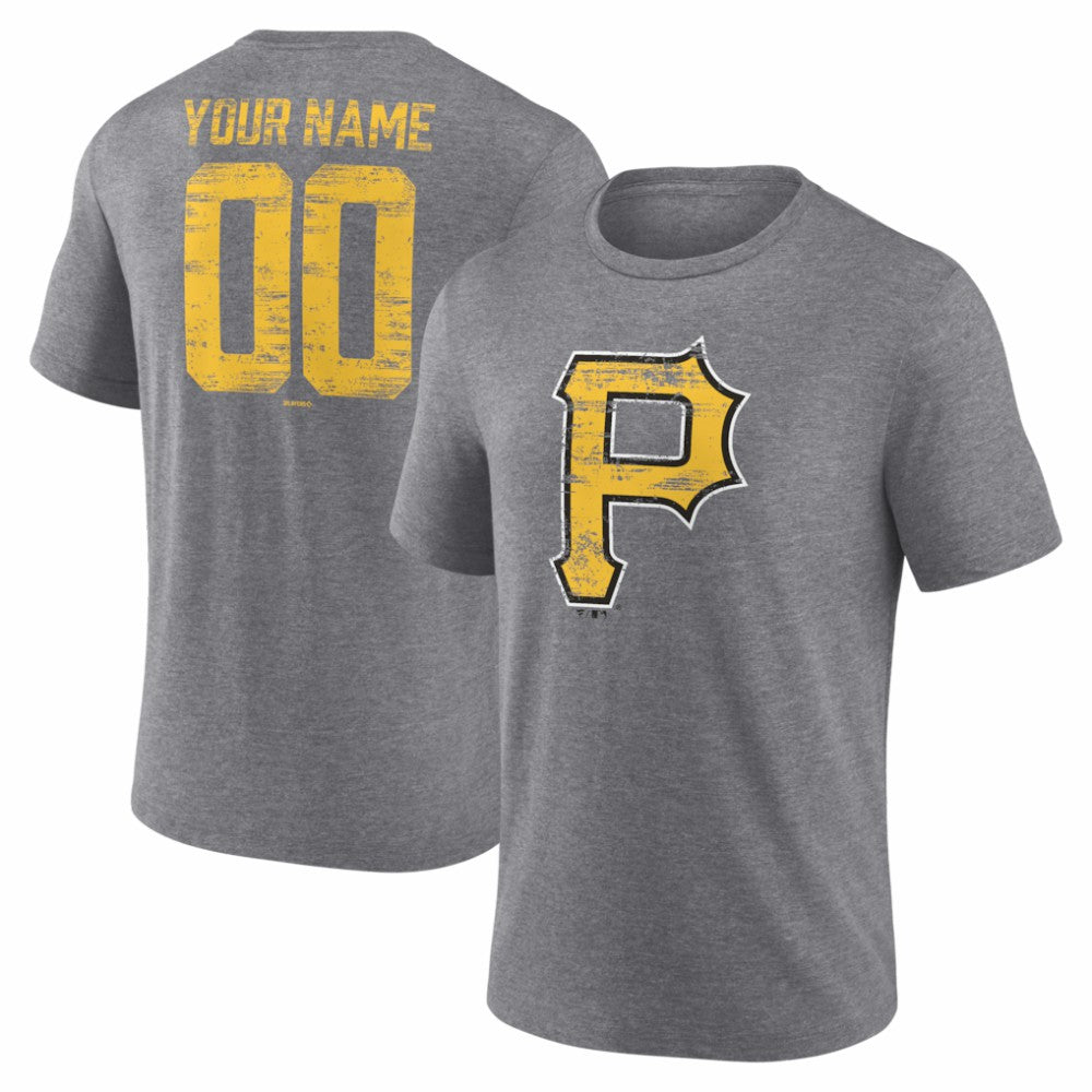 Pittsburgh Pirates Heritage Personalized Any Name & Number Tri-Blend T-Shirt - Gray - MLB Lifestyle