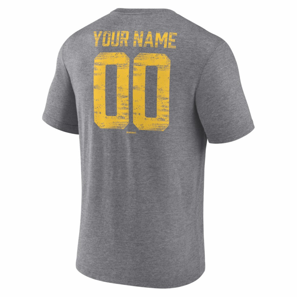 Pittsburgh Pirates Heritage Personalized Any Name & Number Tri-Blend T-Shirt - Gray - MLB Lifestyle