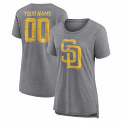 San Diego Padres Women's Heritage Personalized Any Name & Number Tri-Blend T-Shirt - Gray - MLB Sale