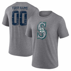 Seattle Mariners Heritage Personalized Any Name & Number Tri-Blend T-Shirt - Gray - MLB Lifestyle