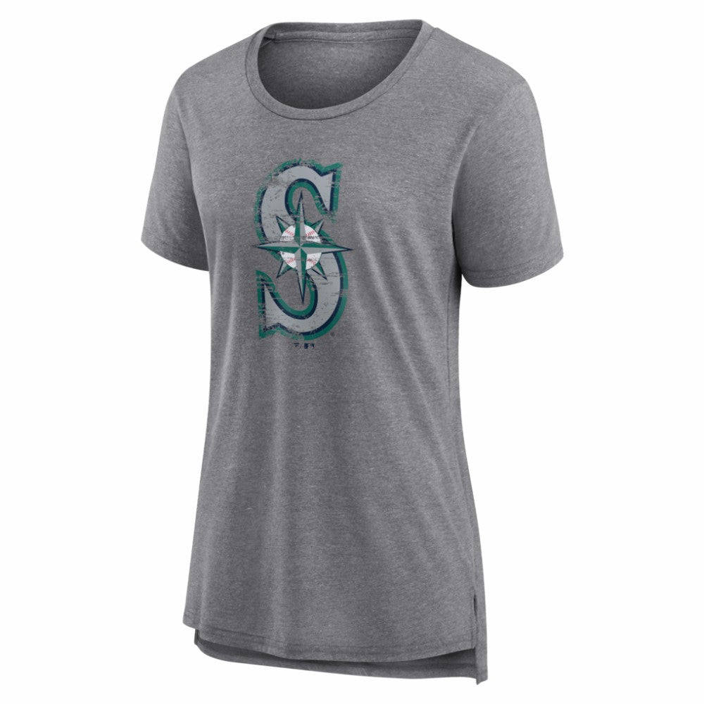 Seattle Mariners Women's Heritage Personalized Any Name & Number Tri-Blend T-Shirt - Gray - MLB Lifestyle