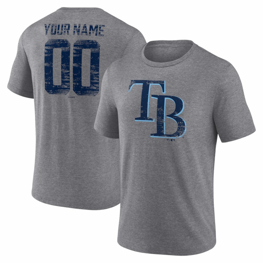 Tampa Bay Rays Heritage Personalized Any Name & Number Tri-Blend T-Shirt - Gray - MLB on Sale