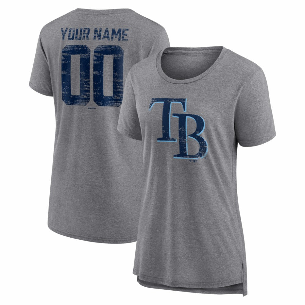 Tampa Bay Rays Women's Heritage Personalized Any Name & Number Tri-Blend T-Shirt - Gray - MLB on Sale