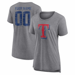 Texas Rangers Women's Heritage Personalized Any Name & Number Tri-Blend T-Shirt - Gray - MLB Lifestyle