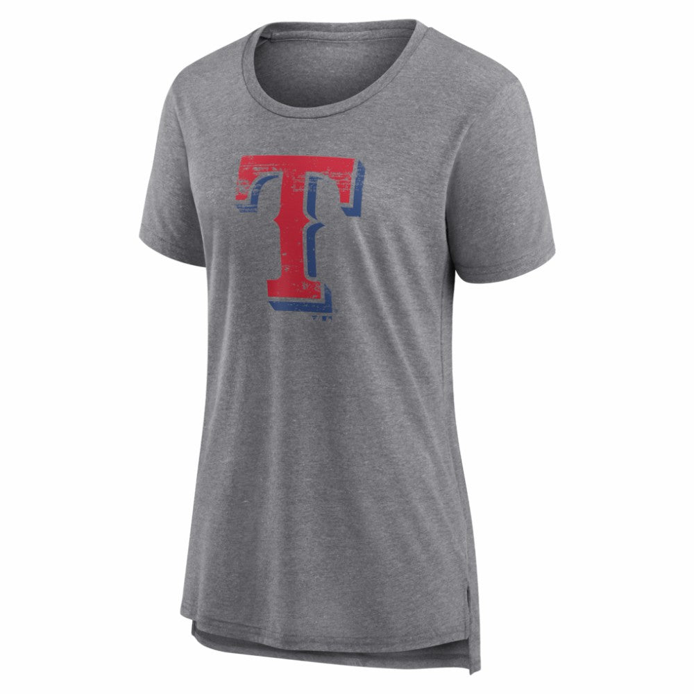 Texas Rangers Women's Heritage Personalized Any Name & Number Tri-Blend T-Shirt - Gray - MLB Lifestyle