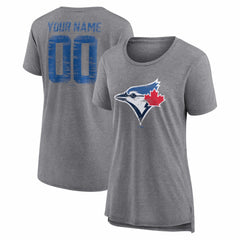 Toronto Blue Jays Women's Heritage Personalized Any Name & Number Tri-Blend T-Shirt - Gray - MLB Lifestyle