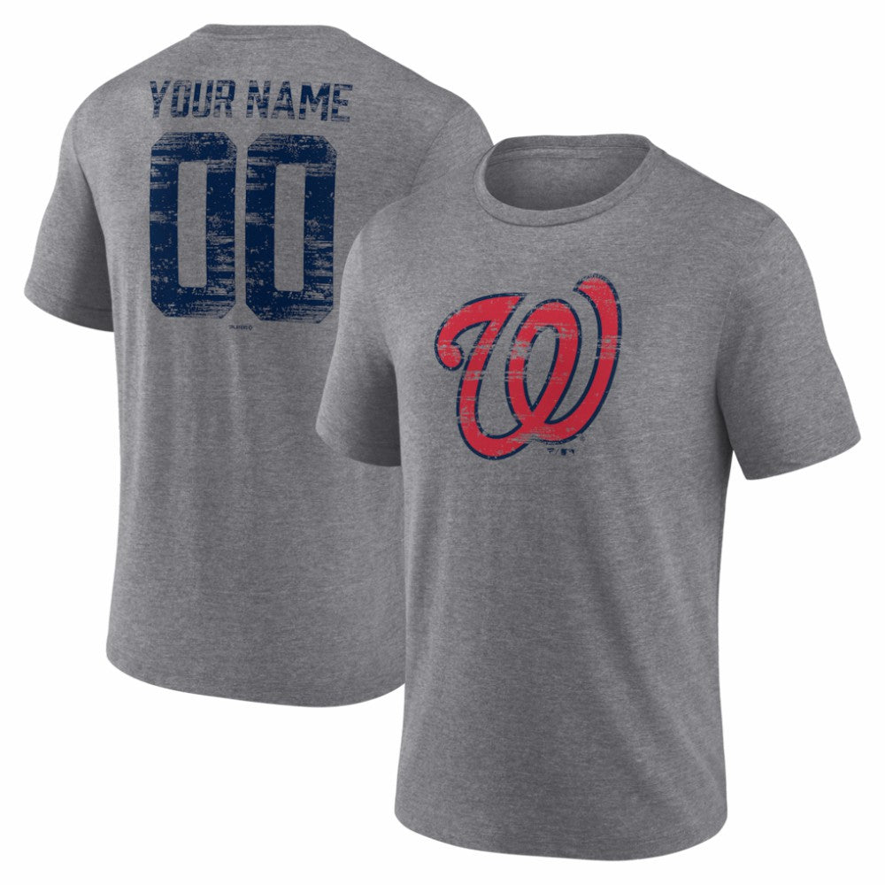 Washington Nationals Heritage Personalized Any Name & Number Tri-Blend T-Shirt - Gray - MLB Online