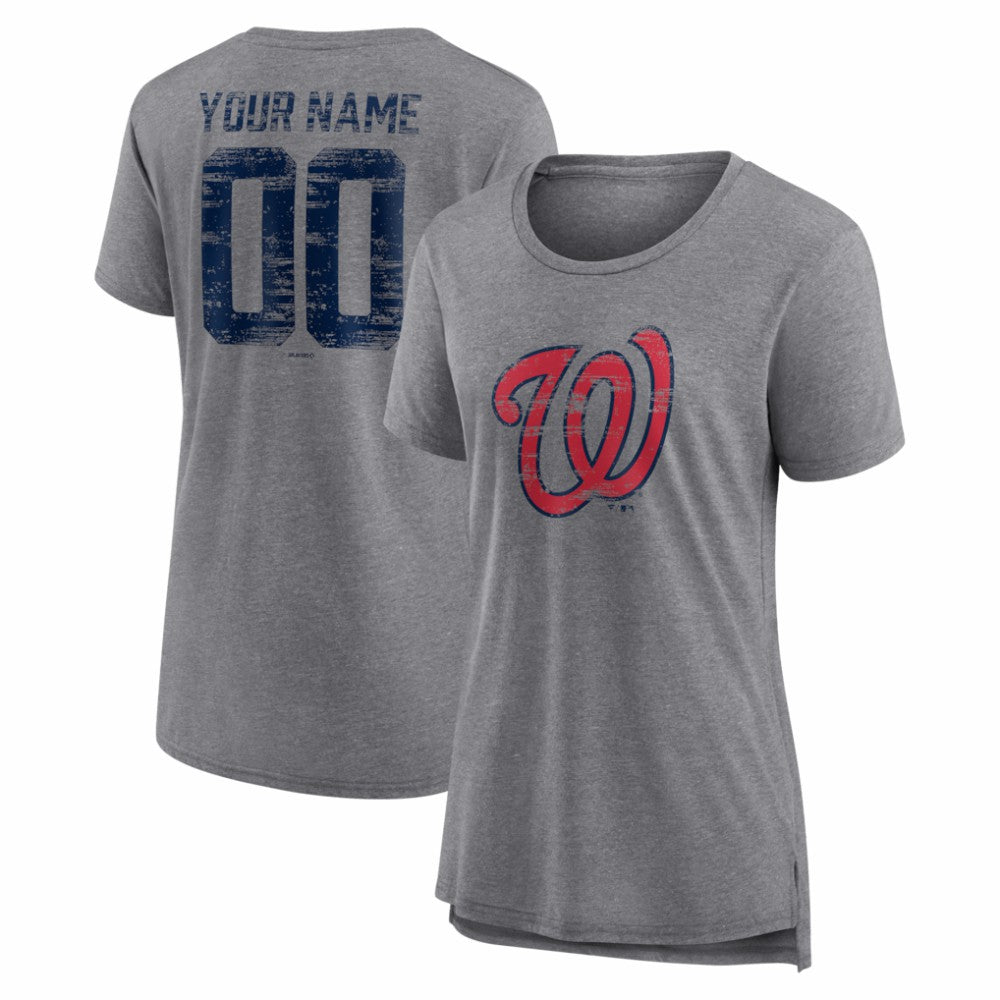 Washington Nationals Women's Heritage Personalized Any Name & Number Tri-Blend T-Shirt - Gray - MLB Lifestyle