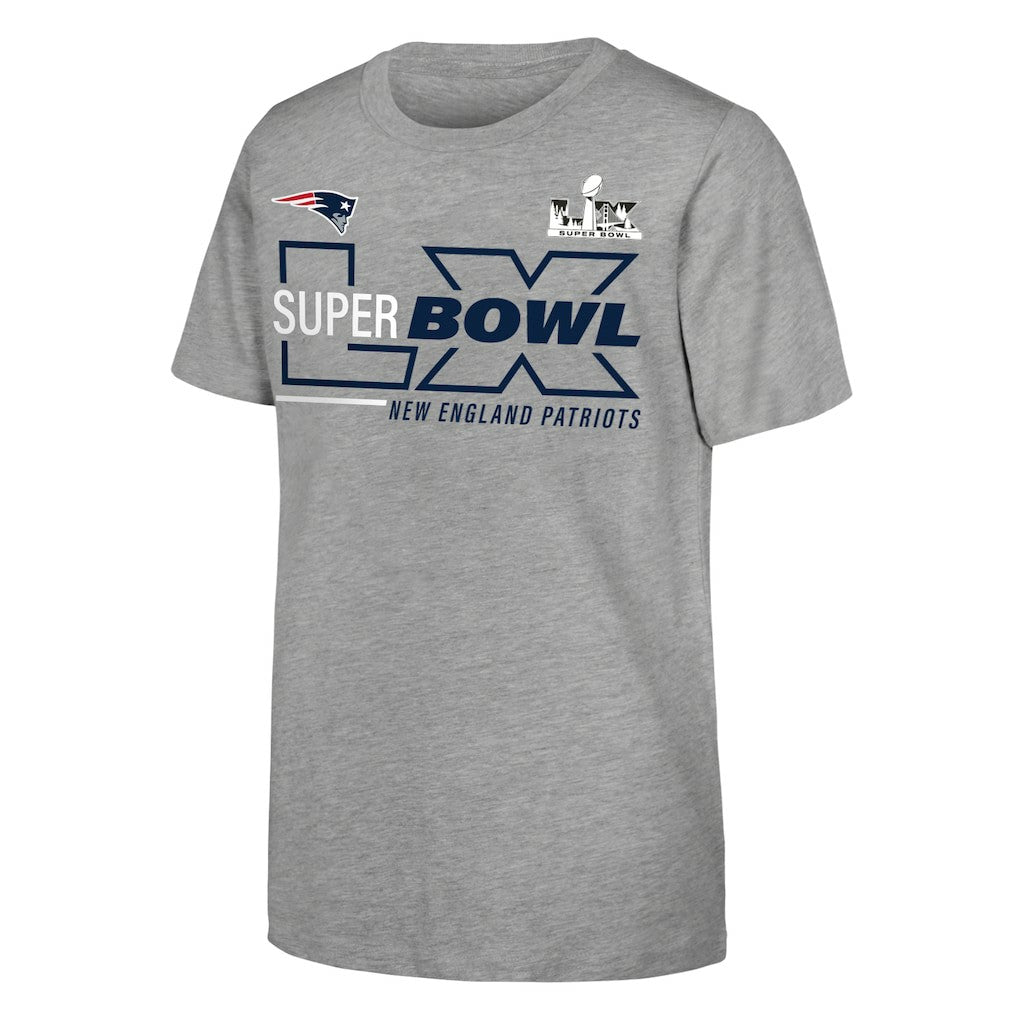 Fanatics New England Patriots Youth Super Bowl LX Roster T-Shirt Heather Gray
