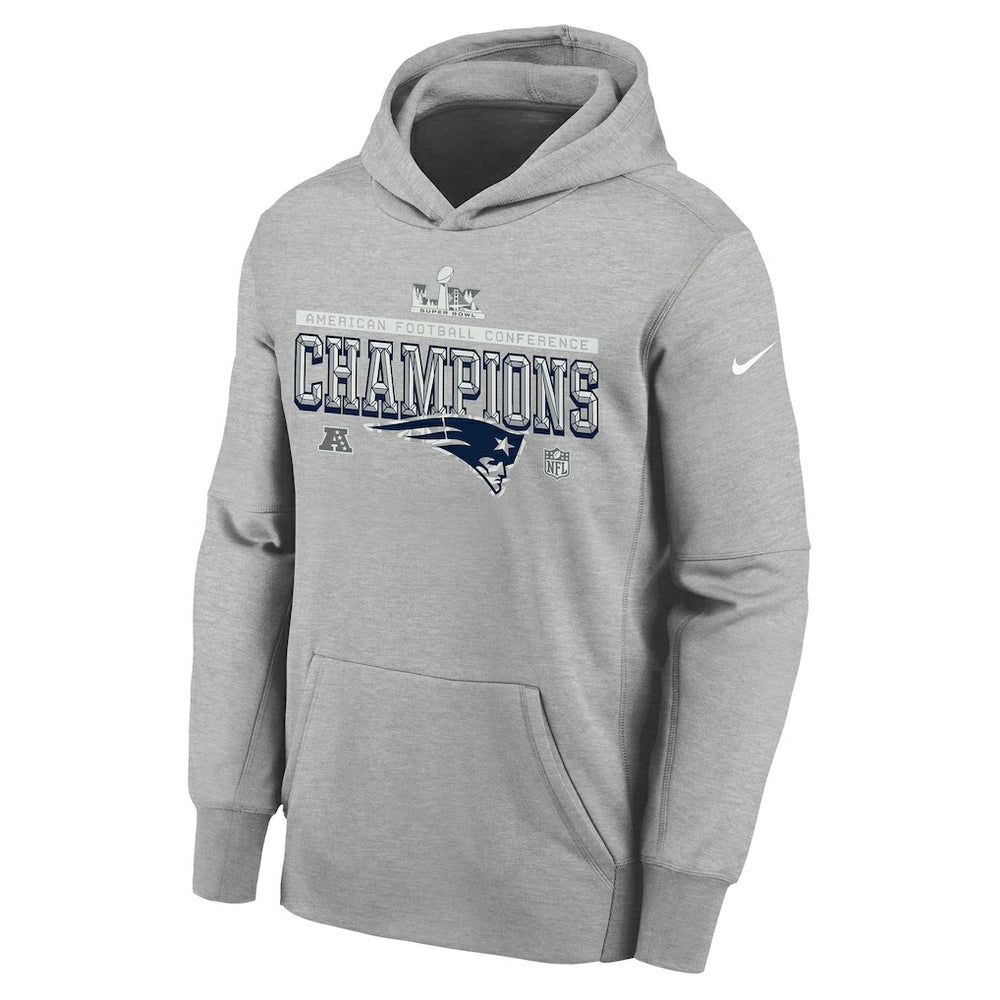 Nike New England Patriots Youth 2025 AFC Champions Locker Room Trophy Collection Authentic Hoodie Gray