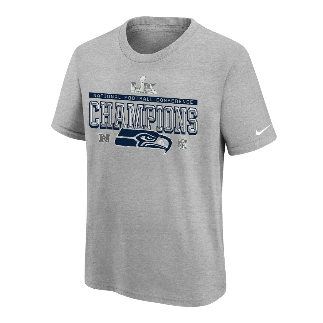 Nike Seattle Seahawks Youth 2025 NFC Champions Locker Room Trophy Collection Authentic T-Shirt Gray