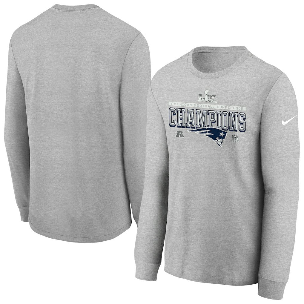 Nike New England Patriots Youth 2025 AFC Champions Locker Room Trophy Collection Long Sleeve T-Shirt Gray
