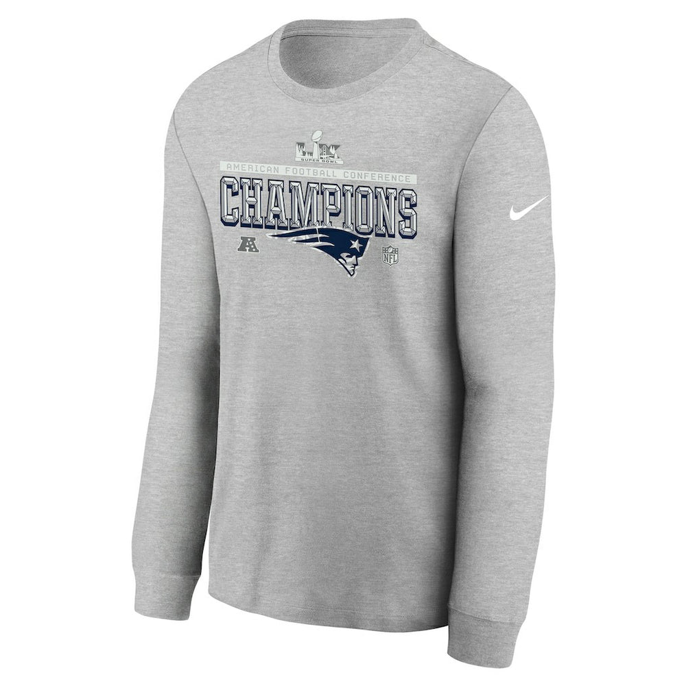 Nike New England Patriots Youth 2025 AFC Champions Locker Room Trophy Collection Long Sleeve T-Shirt Gray