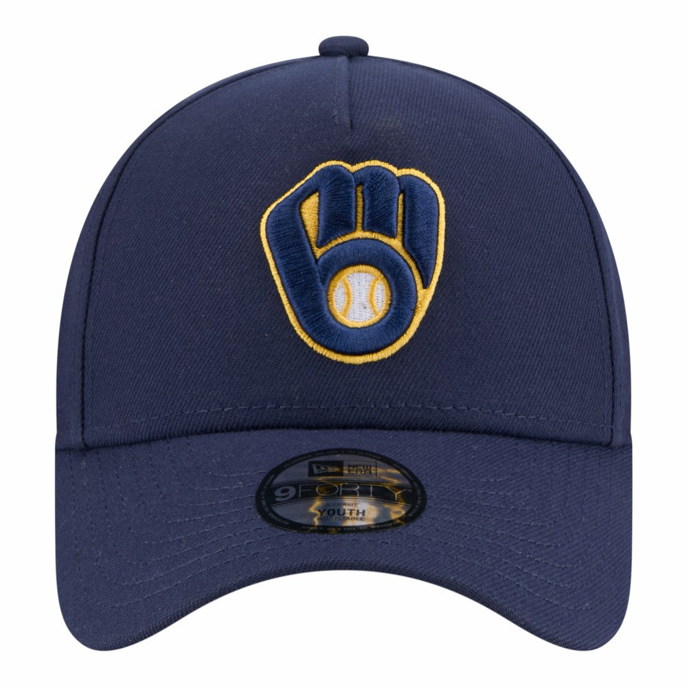 Milwaukee Brewers New Era Youth 9FORTY A-Frame Adjustable Hat - Navy - New Era Lifestyle