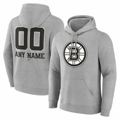 Boston Bruins Big & Tall Personalized Name & Number Monochrome Pullover Hoodie - Gray - NHL 203773685