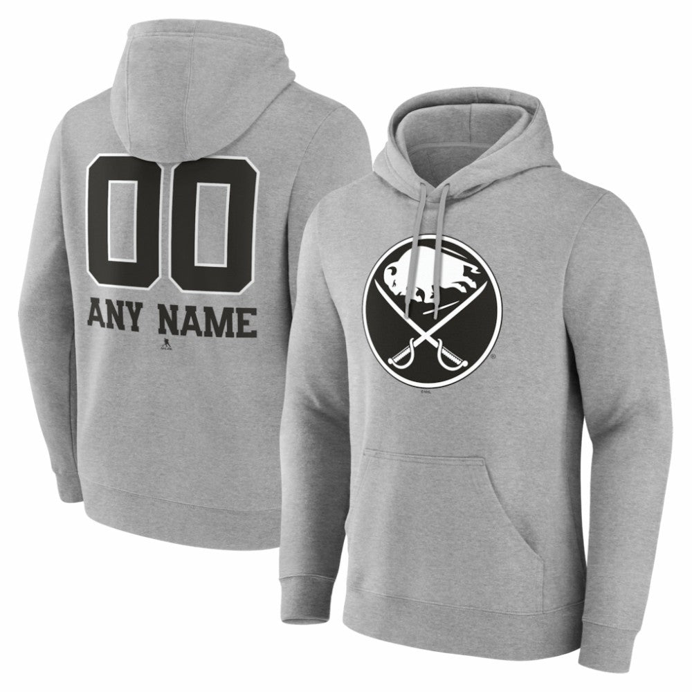 Buffalo Sabres Big & Tall Personalized Name & Number Monochrome Pullover Hoodie - Gray - NHL 203773688