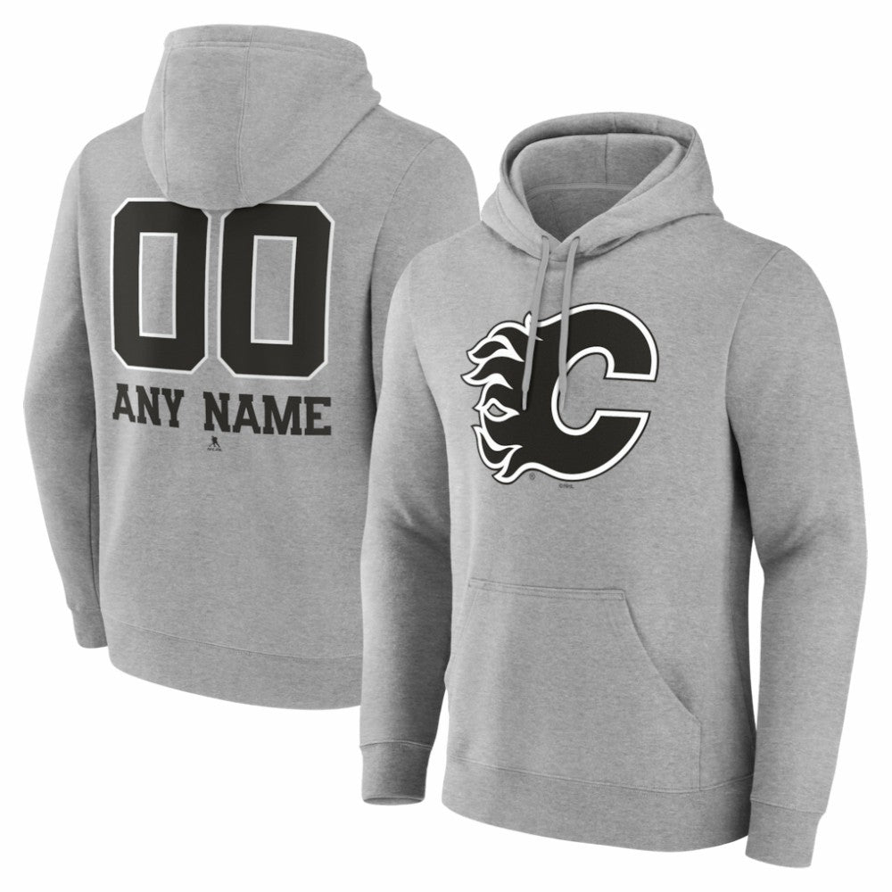 Calgary Flames Big & Tall Personalized Name & Number Monochrome Pullover Hoodie - Gray - NHL 203773691