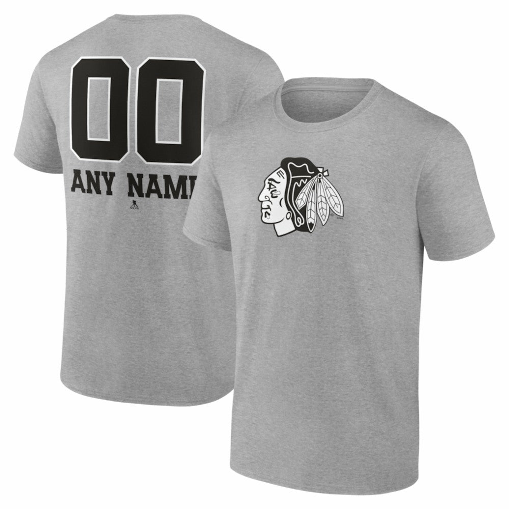 Chicago Blackhawks Big & Tall Personalized Name & Number Monochrome T-Shirt - Gray - NHL 203773698
