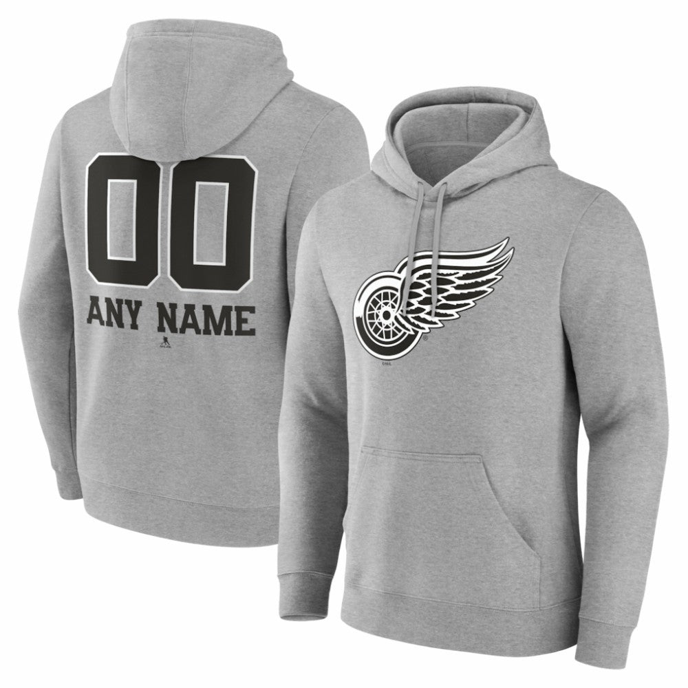 Detroit Red Wings Big & Tall Personalized Name & Number Monochrome Pullover Hoodie - Gray - NHL 203773709