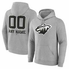 Minnesota Wild Big & Tall Personalized Name & Number Monochrome Pullover Hoodie - Gray - NHL 203773721