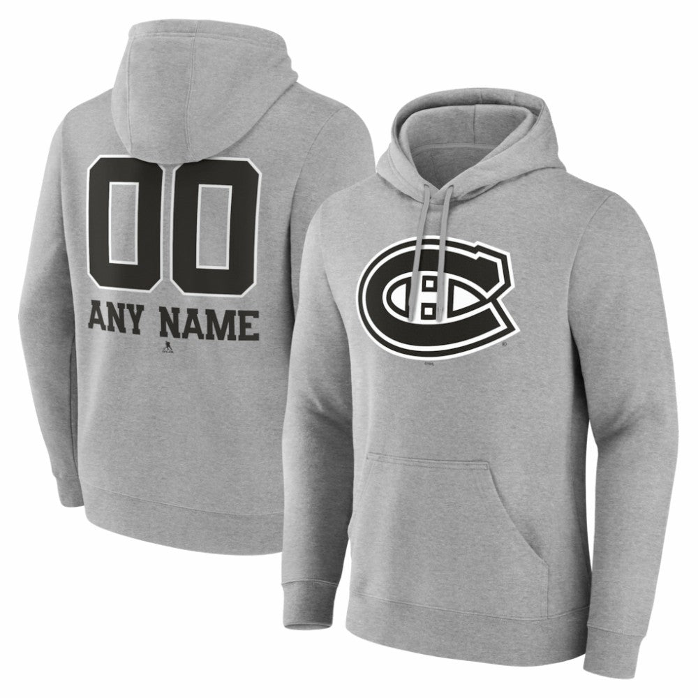 Montreal Canadiens Big & Tall Personalized Name & Number Monochrome Pullover Hoodie - Gray - NHL 203773724