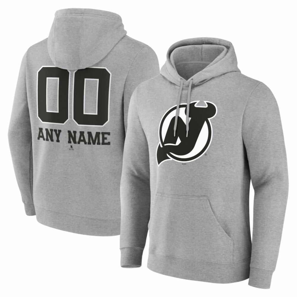 New Jersey Devils Big & Tall Personalized Name & Number Monochrome Pullover Hoodie - Gray - NHL 203773730