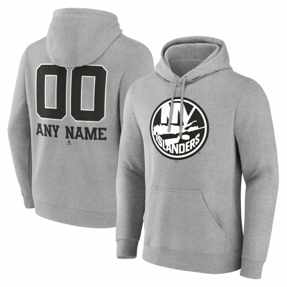 New York Islanders Big & Tall Personalized Name & Number Monochrome Pullover Hoodie - Gray - NHL 203773733