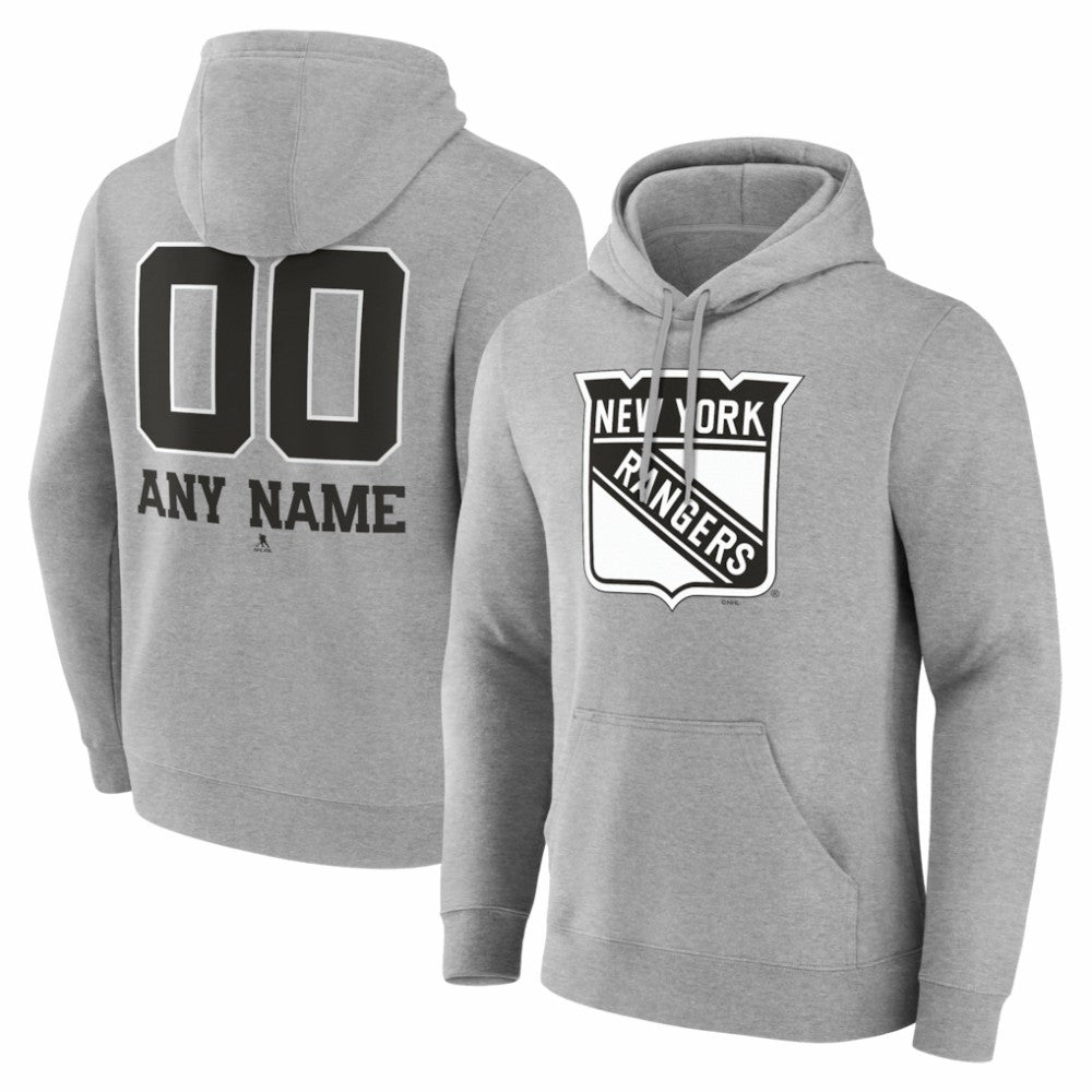 New York Rangers Big & Tall Personalized Name & Number Monochrome Pullover Hoodie - Gray - NHL 203773736