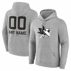 San Jose Sharks Big & Tall Personalized Name & Number Monochrome Pullover Hoodie - Gray - NHL 203773748