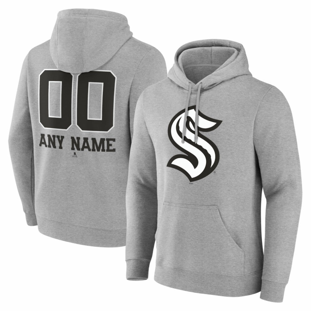 Seattle Kraken Big & Tall Personalized Name & Number Monochrome Pullover Hoodie - Gray - NHL 203773751