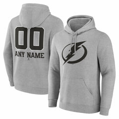 Tampa Bay Lightning Big & Tall Personalized Name & Number Monochrome Pullover Hoodie - Gray - NHL 203773757