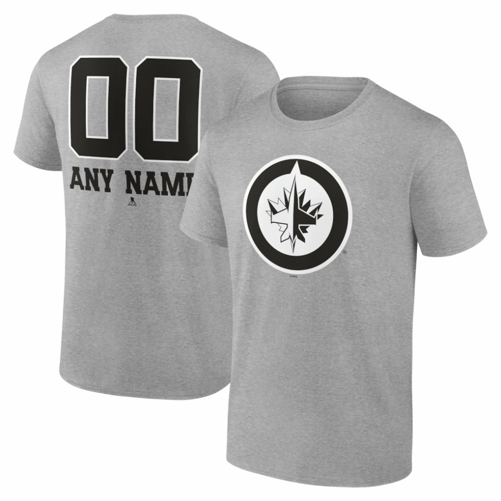 Winnipeg Jets Big & Tall Personalized Name & Number Monochrome T-Shirt - Gray - NHL 203773776